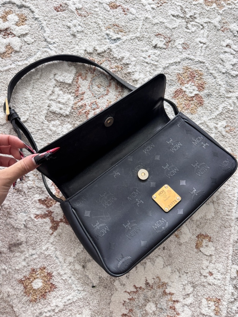 Vintage MCM Black Monogram Shoulder Bag with Gold - Picture 6 of 12